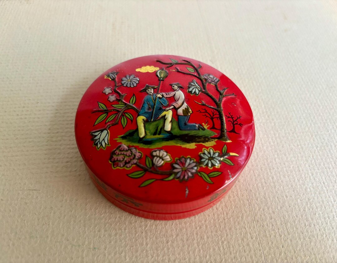 Red Tin Patterns 3” Vintage Red Tin With Embossed Asian Scene, Made in England - Etsy