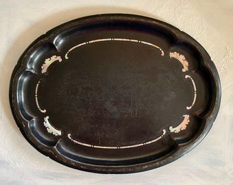1800’s Jennens & Bettridge, Makers To The Queen, Paper Mache Serving Tray with Mother of Pearl Inlay