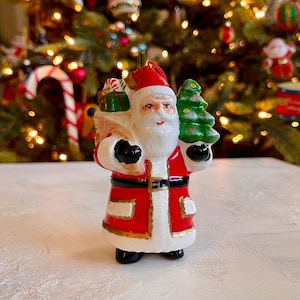 Vintage Finely Painted Ceramic Santa Ornament, Excellent Condition