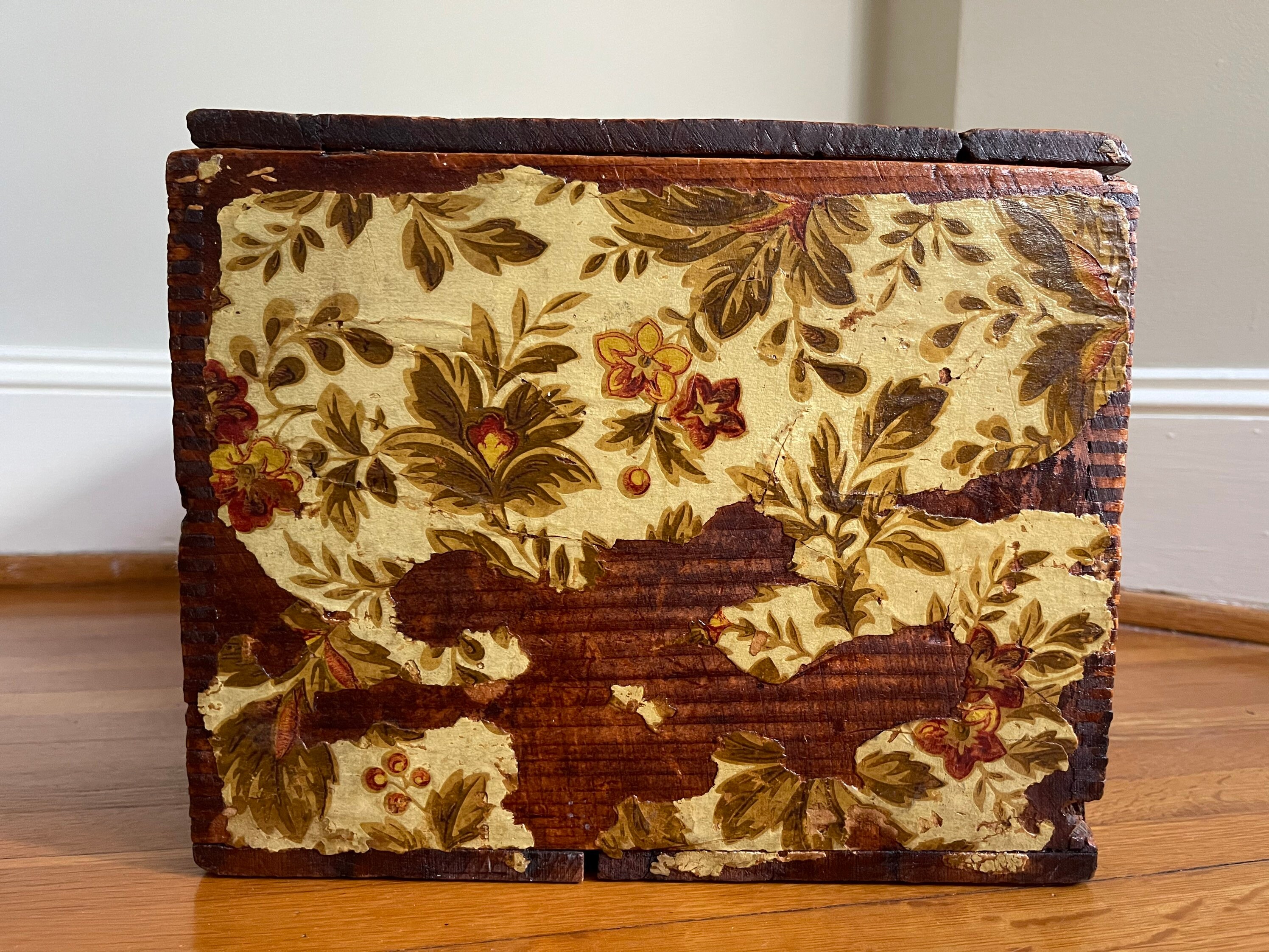 Fabulous Antique Decoupaged Wood Crate with Hinged Lid Etsy