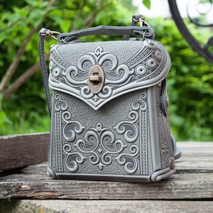 Grey Leather Embellished Handle Bag main image 1
