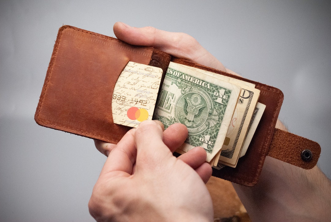 Money Clip Wallet, Men's Leather Money Clip, Slim Wallet With Money Clip, Leather Money Clip