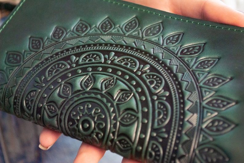 Handmade Genuine Leather Wallet Green Boho Leather Wallet Etsy
