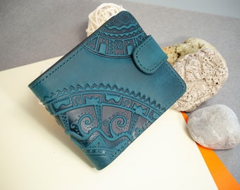 Cartera turquesa, cartera de cuero genuino, cartera de bolsillo para mujer, billetera de cuero, billetera plegable, billetera pequeña para mujer, ranura para identificación