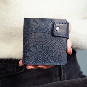 Navy Blue Small Wallet, Designer Wallets, Women Wallets, Leather Wallets, Handmade Leather Wallets Embossed