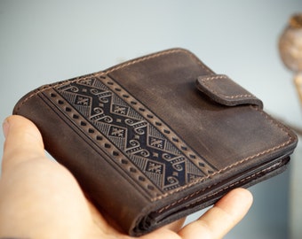 Dark-brown leather Boho Wallet, leather Wallet Men's, Leather Mini Wallet, Minimalist Wallet, Handmade Genuine Leather Wallet
