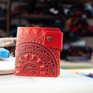 Sun Hippie Wallet, Wallet Woman, Clutch Wallet, Leather Woman Wallets Embossed and Hand Painted with Sun