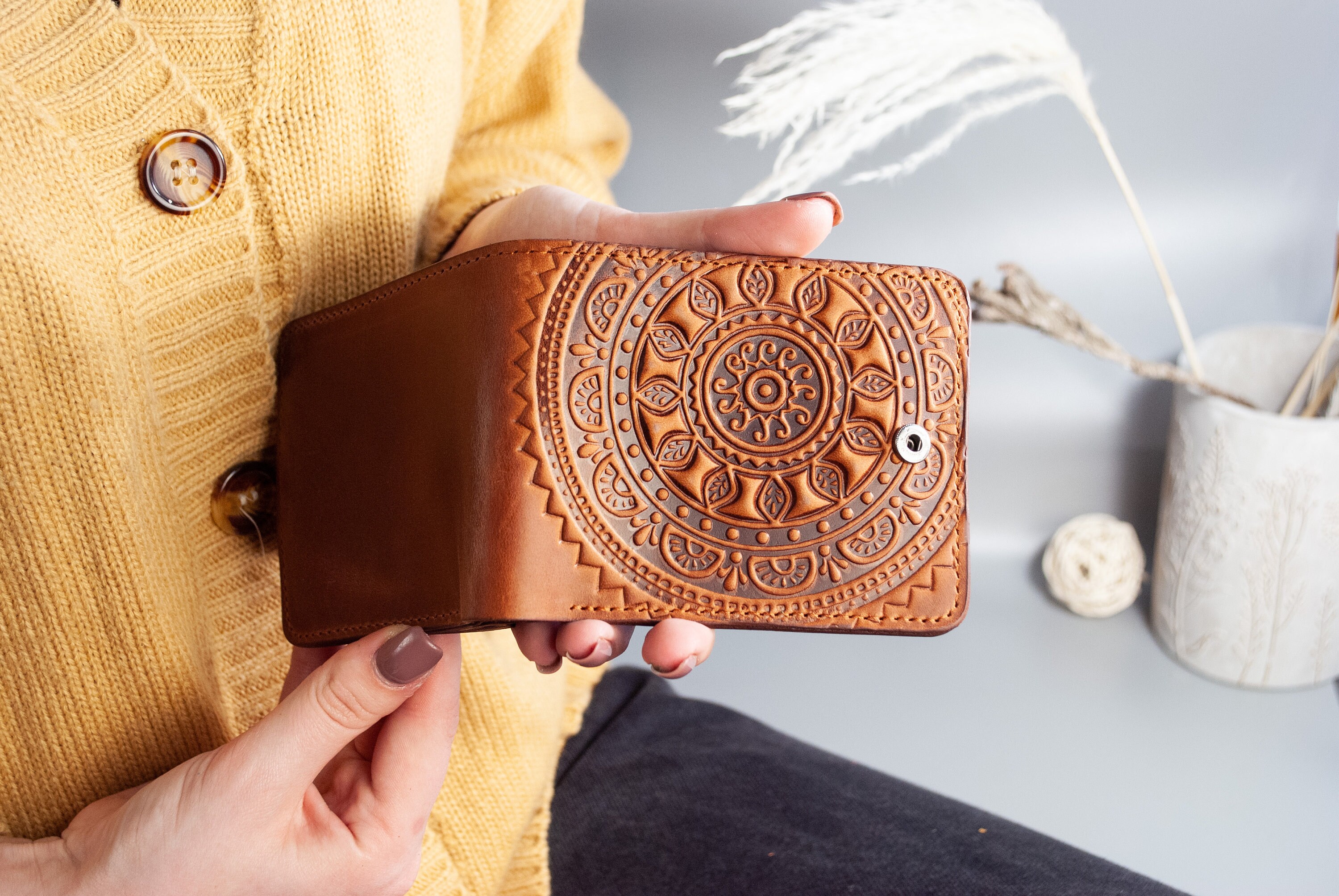 Light-brown Leather Boho Wallet, Wallet for Men, Leather Small Wallet ...