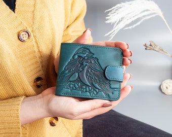Cartera de pájaros de boceto, cartera de cuero, ideas de regalo de cuero para amantes de los pájaros, cartera de hombre personalizada, regalo de observación de aves de caza