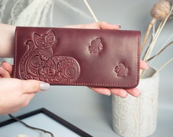Cartera de gatos, Cartera de cuero para mujer, Regalos para amantes de los gatos, Cartera de gato lindo, Regalo de amante de los gatos, Cartera de mujer, Cartera linda