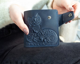 Leather Wallet Women's, Women Cat Wallet, Handmade Wallet, Gift For Her, Cat Mom, Wallet Women