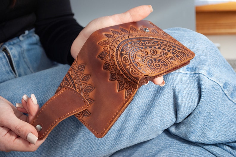 Sun Hippie Wallet, Handmade Wallet for Men, Men's leather wallet, Men's wallet, Leather Wallet, Unisex Wallet, Boho Wallet image 8
