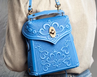 Blue crossbody bag Boho messenger bag Oriental messenger bag, Crossbody bags for women Crossbody purse, leather purse