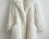 Off White Shaggy Fur Coat, Fluffy Jacket, Furry, 100