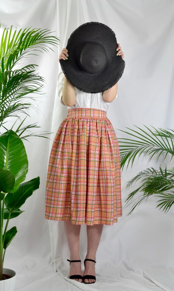 Multicoloured Pink Check Gingham Skirt 100 Cotton Full