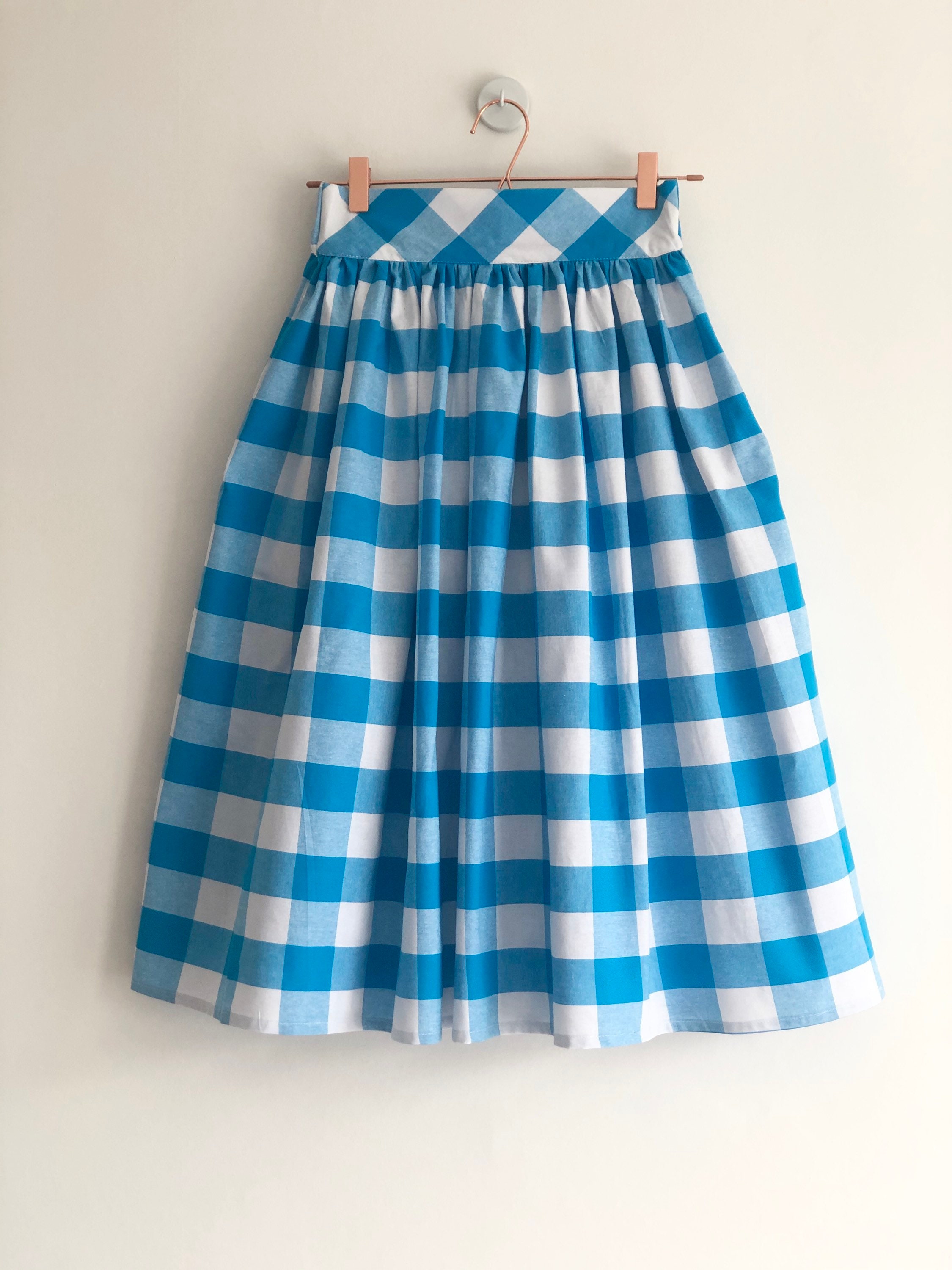 Pottery Blue Gingham Maker Crossback Skirt | Organic Zoo
