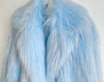 Baby Blue shaggy fur coat, fluffy jacket, furry, 100% polyester, vegan, faux fur, oversize coat.