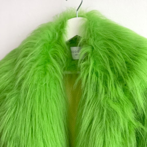 Lime Green Shaggy Fur Coat Fluffy Jacket Furry 100 Etsy