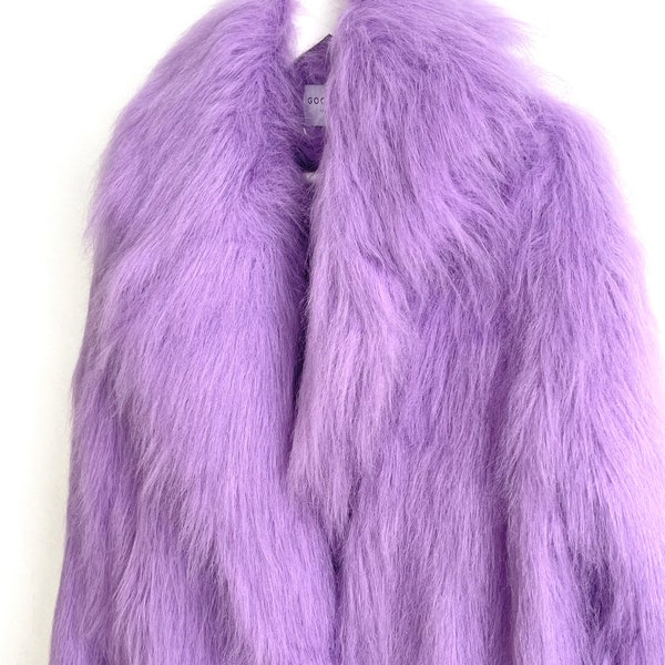 Lilac, Light Purple, Lavender fur coat, fluffy jacket, furry, 100% polyester, vegan, fake fur, oversize coat.