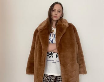 Light Brown Fur Coat, Fluffy Jacket, Furry, 100% Polyester Light Brown Fur Coat, Fluffy Jacket, Furry, 100% Polyester