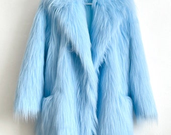 Baby Blue Shaggy Fur Coat, Fluffy Jacket, Furry, 100 Baby Blue Shaggy Fur Coat, Fluffy Jacket, Furry, 100