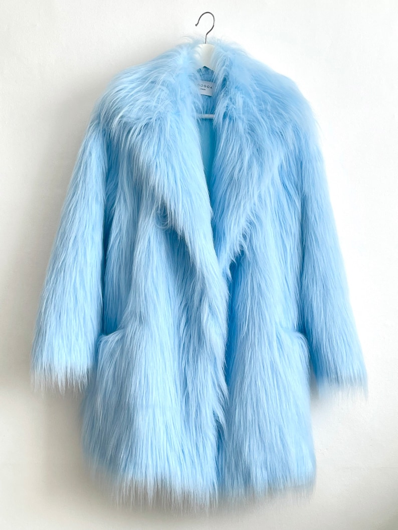Baby Blue Shaggy Fur Coat Fluffy Jacket Furry 100 Etsy