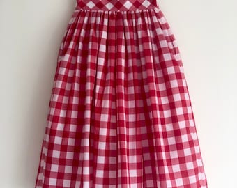 Red Gingham Midi Skirt: 100% Cotton, High Waist, Handmade UK
