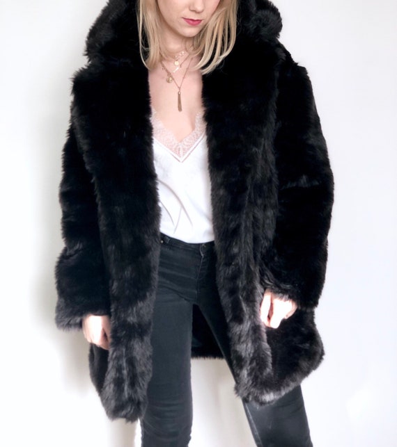 black fluffy jacket