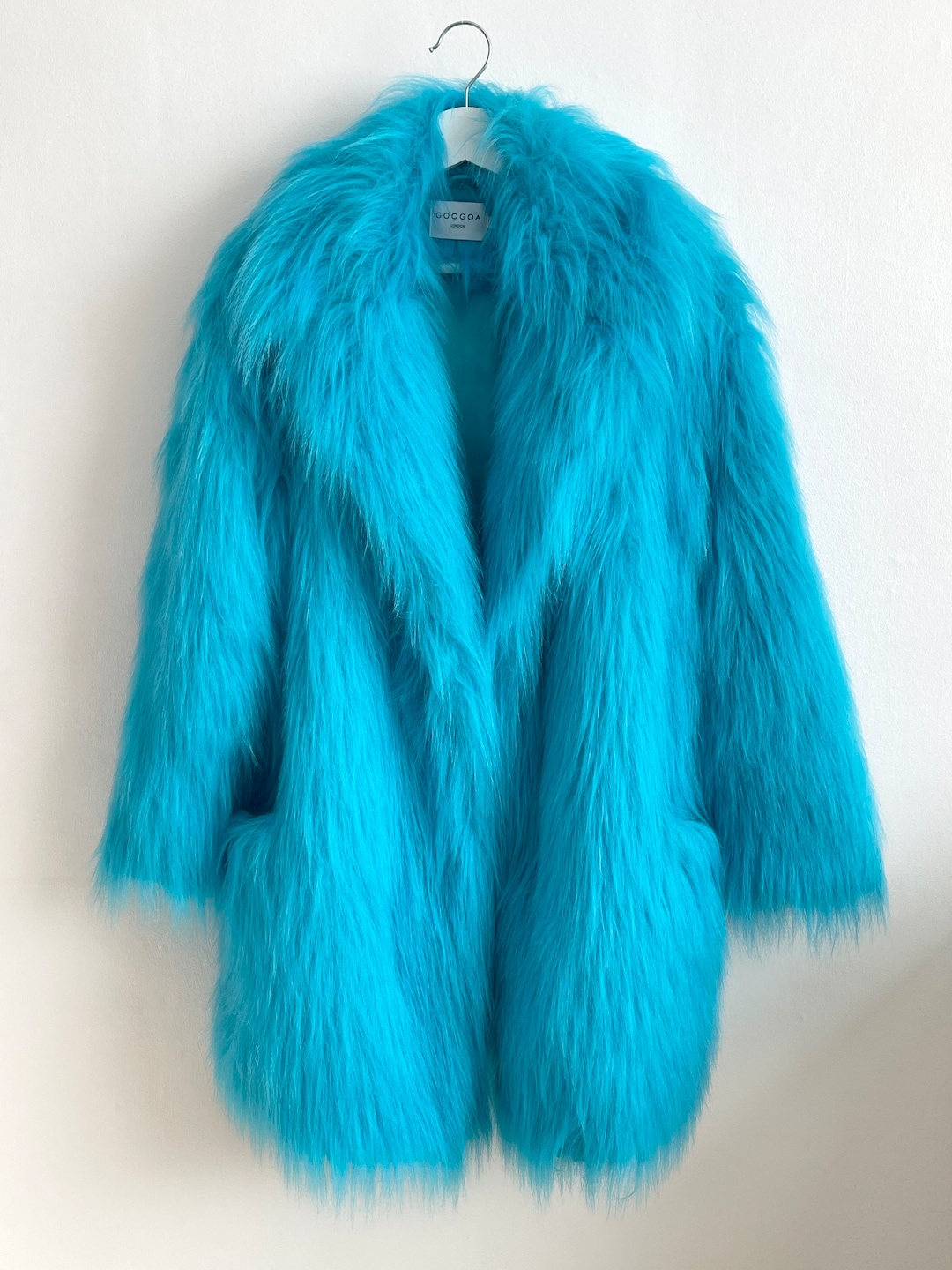 Turquoise Shaggy Fur Coat, Fluffy Jacket, Furry, 100 Turquoise Shaggy Fur Coat, Fluffy Jacket, Furry, 100