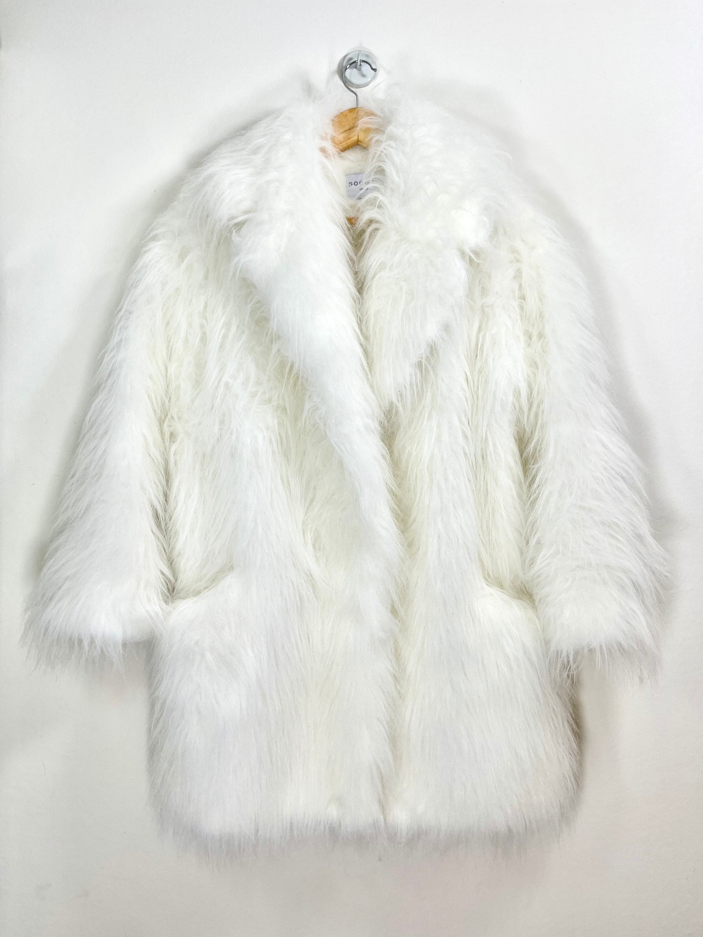 Off White Shaggy Fur Coat, Fluffy Jacket, Furry, 100