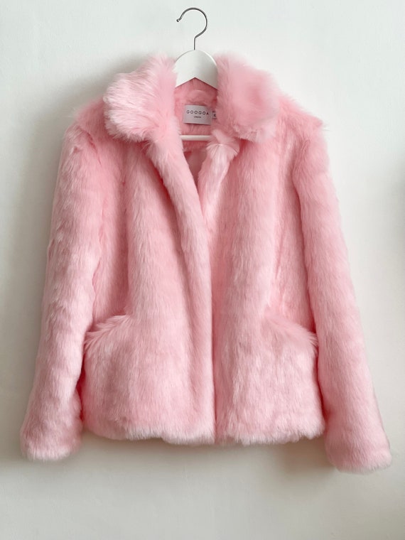 Vintage Pink Faux Fur Coat, Faux Fur Style Pink Coats