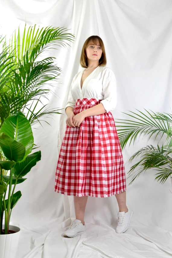 Rood-witte ruit gingham rok 100% katoen volledig verzamelde - Etsy België