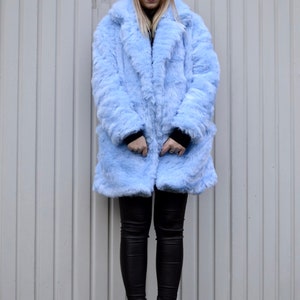Baby Blue Fur Coat, Fluffy Jacket, Furry, 100% Polyester, Vegan, Fake ...