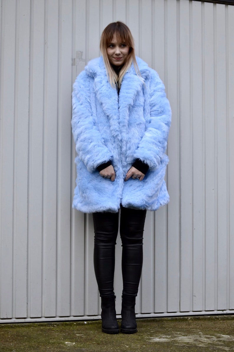Baby Blue Fur Coat Fluffy Jacket Furry 100 Polyester Etsy