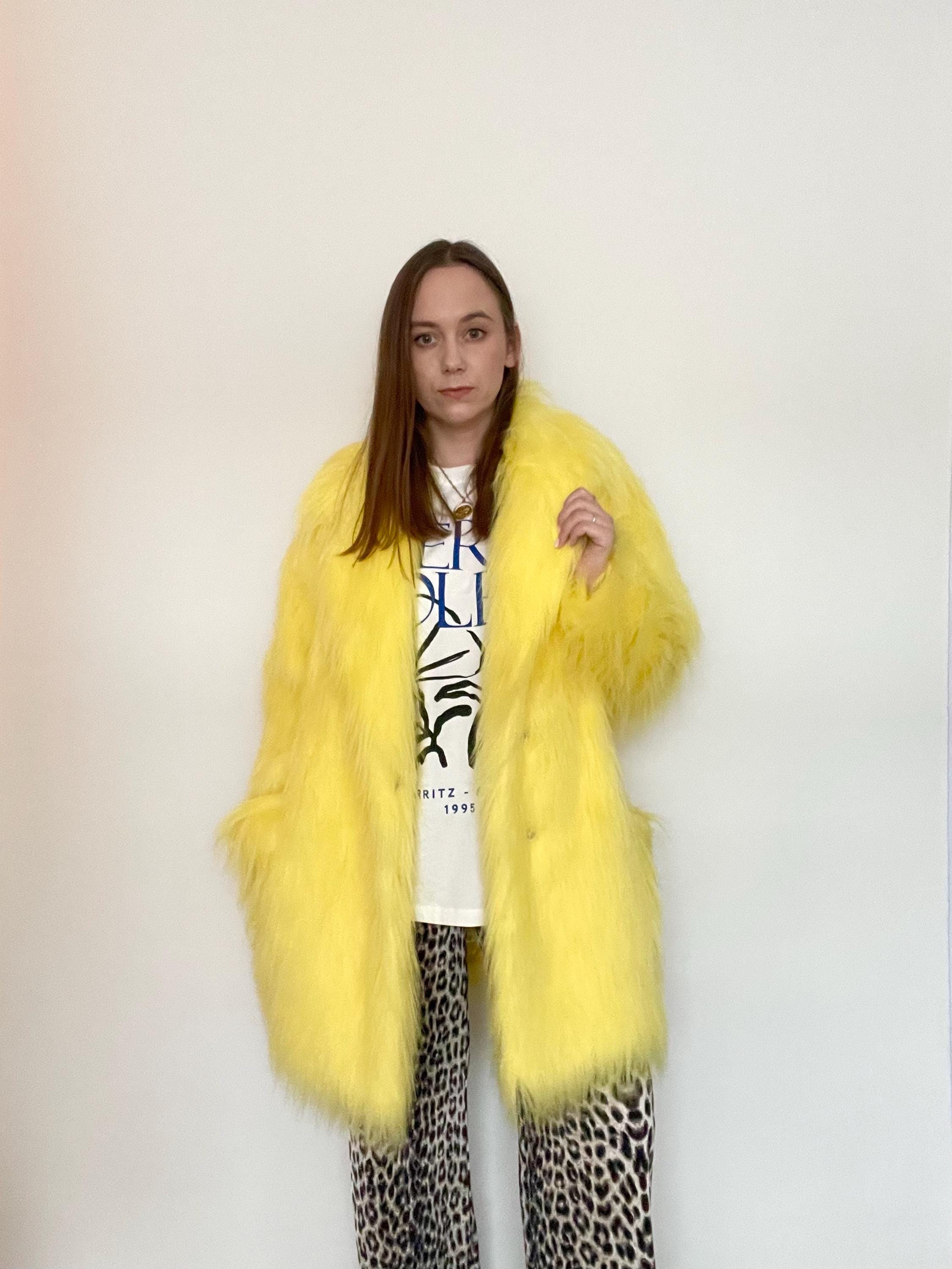 開店記念セール！ Fluffy Coat, Fur Lemon Fur, Shaggy Yellow Jacket, 100 Furry, ジャケット・アウター