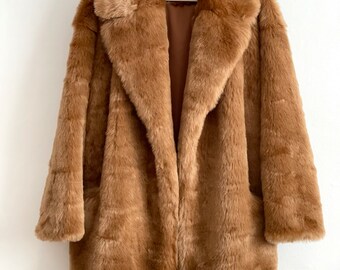 Light Brown Fur Coat, Fluffy Jacket, Furry, 100% Polyester