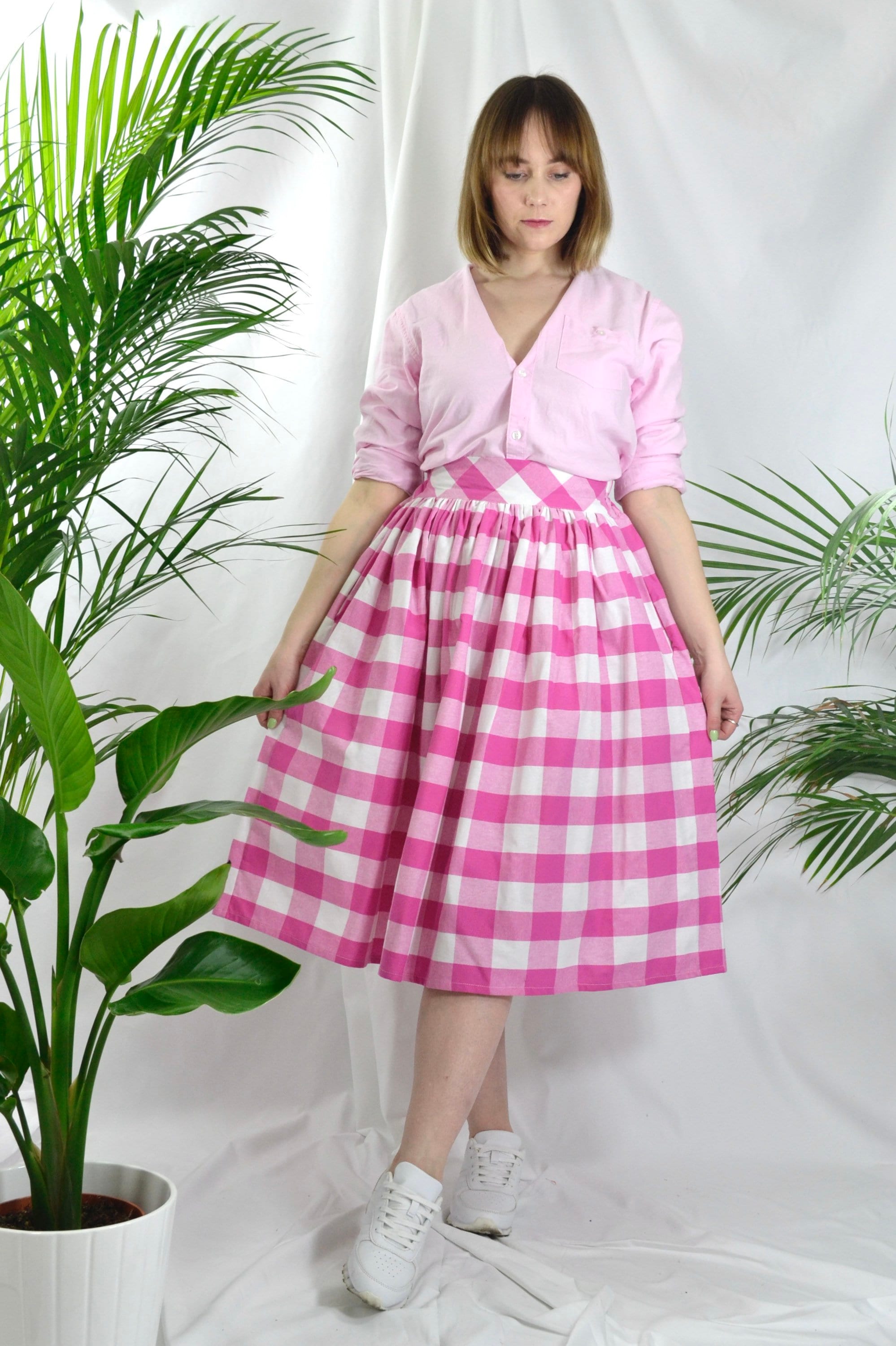 Magenta / Cerise and White Check, Gingham Skirt, 100% Cotton