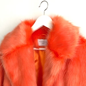 LAST ONE! Hot Orange Luxury Fur Coat. Faux Fur, Vegan, Cruelty Free. Handmade in UK.
