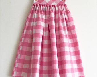 Baby Pink and white check, Barbie Pink gingham skirt, 100% cotton, full gathered midi skirt, classic casual style skirt.