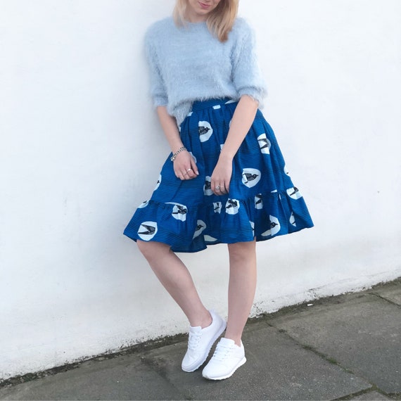blue skirt with bird prints blue skirt with bird prints