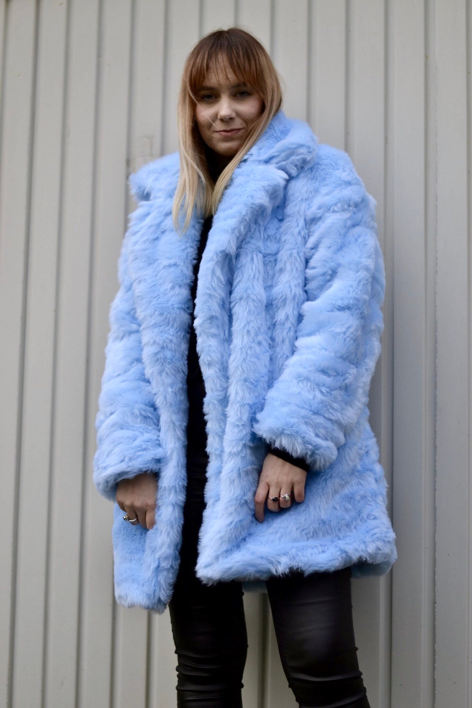 Baby Blue fur coat fluffy jacket furry 100% polyester | Etsy