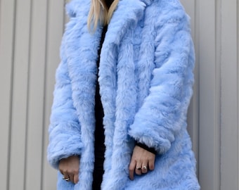 Baby Blue Fur Coat Fluffy Jacket Furry 100 Polyester Vegan Fake Fur Oversize Coat. Etsy Canada