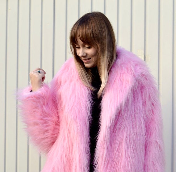 Baby Pink Shaggy Fur Coat Fluffy Jacket Furry 100% - Etsy