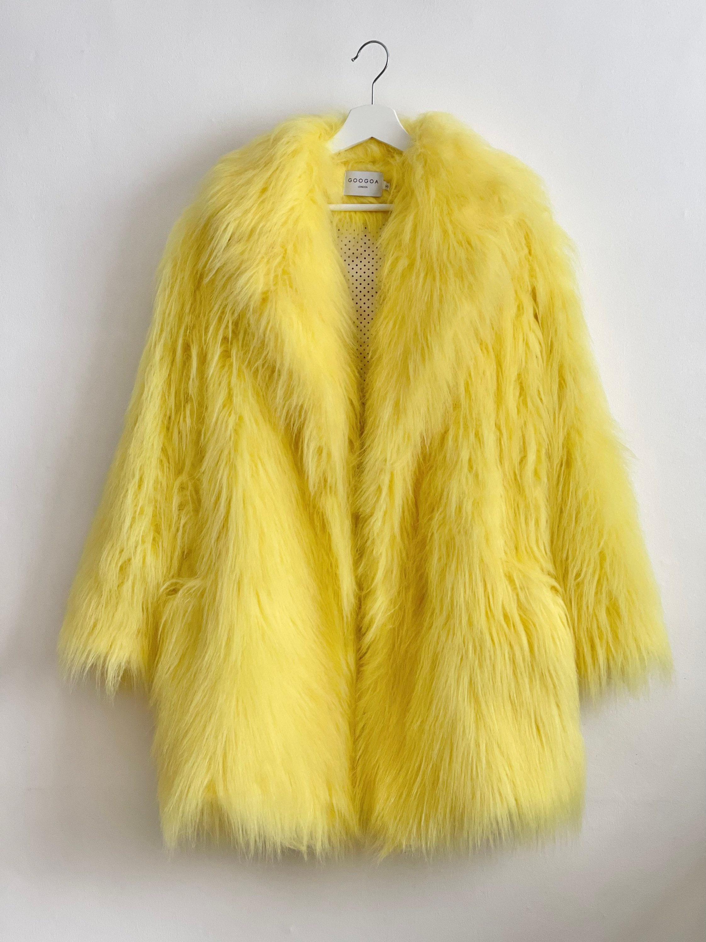 Yellow Shaggy Fur, Lemon Fur Coat, Fluffy Jacket, Furry, 100