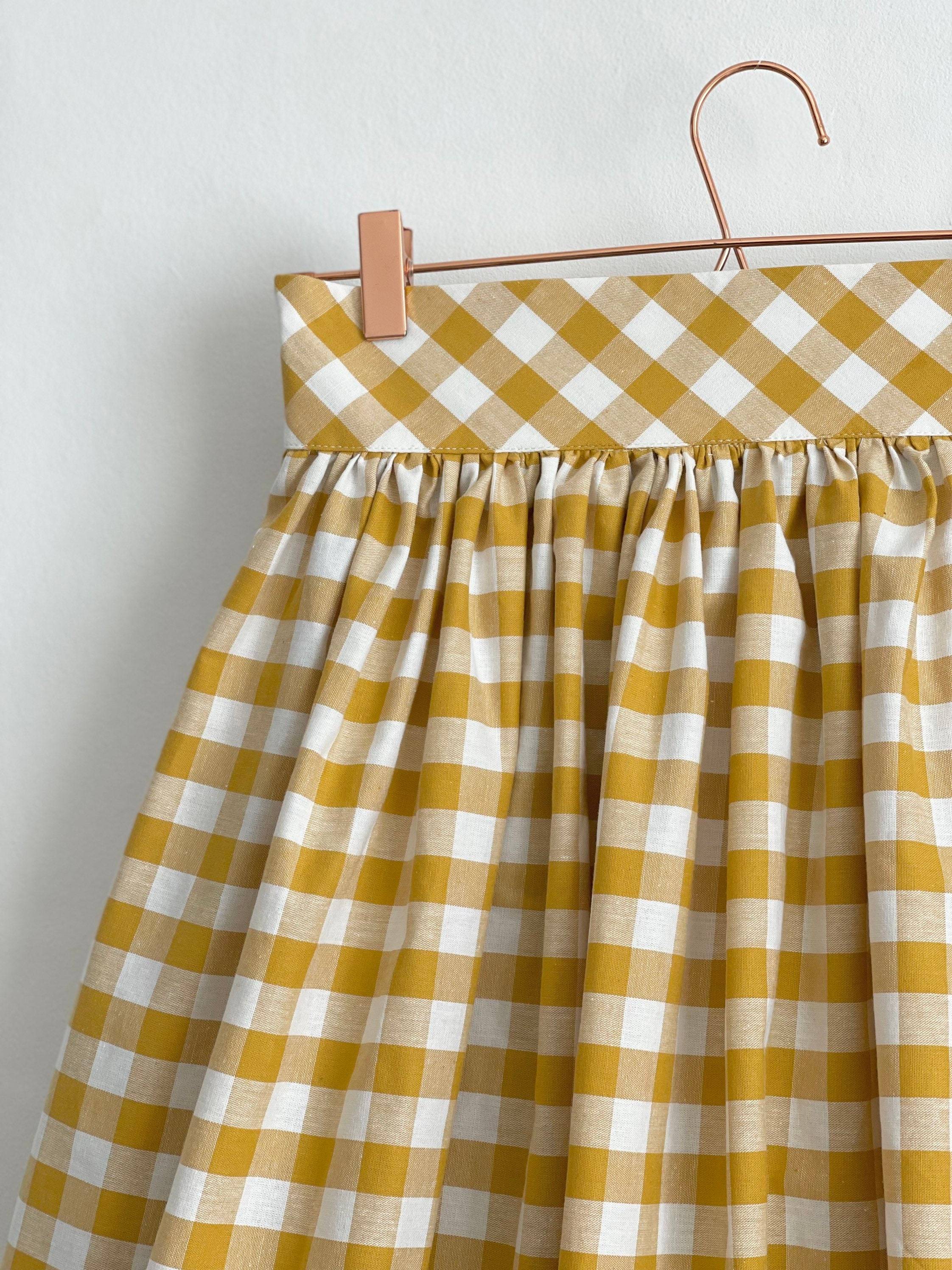 Mustard and White Check Gingham Skirt 100% Cotton Full - Etsy