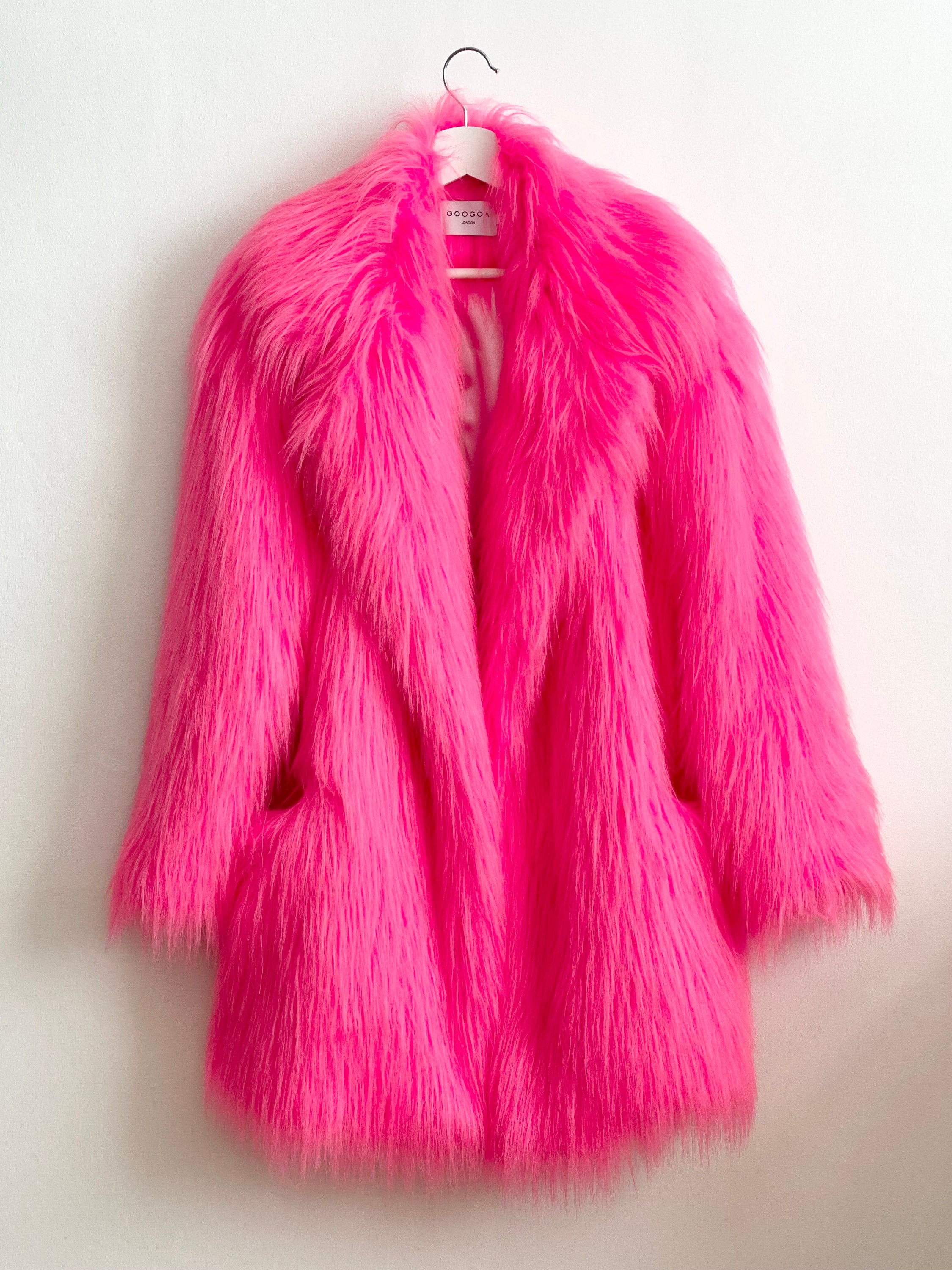 Fluo Pink Shaggy Fur Coat, Fluffy Jacket, Furry, 100 Fluo Pink Shaggy Fur Coat, Fluffy Jacket, Furry, 100