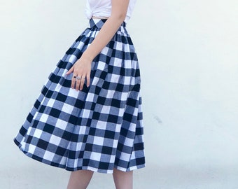 ボトムス organic zoo Pottery Blue Gingham Skirt Pottery Blue Gingham Maker Crossback Skirt | Organic Zoo