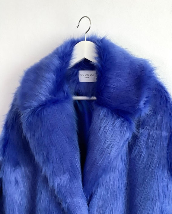 Royal Blue, Indigo Blue Luxury Fur Coat. Faux Fur, Vegan, Cruelty Free.  Handmade in UK.