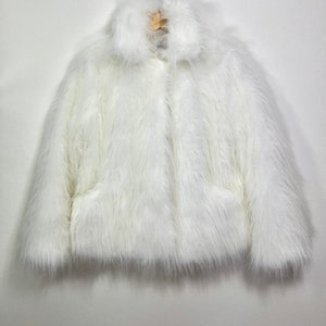 Off White Short Faux Fur Coat. Unisex Cut. 100% Polyester. Vegan