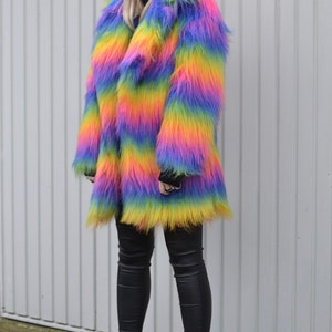 Rainbow Faux Fur Coat. Unisex cut. 100% polyester. Vegan, Cruelty Free. Luxury Fur. image 1